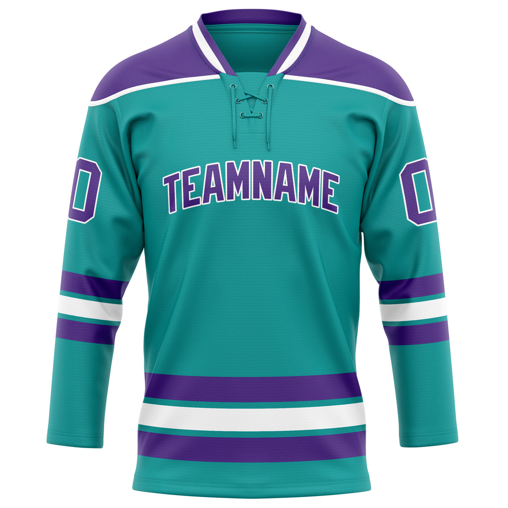 Personalized Aqua & Purple Solid Colour Hockey Jersey
