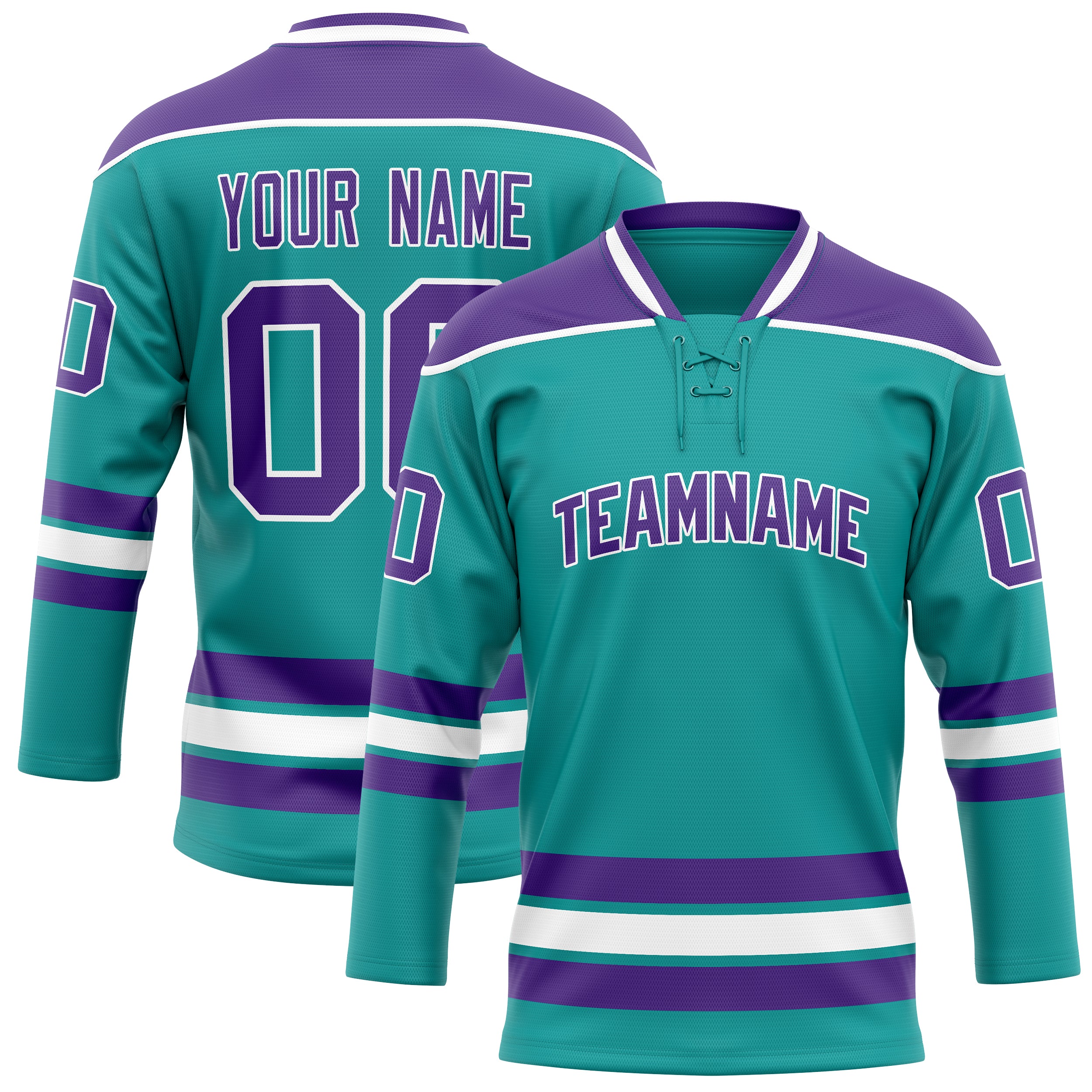 Personalized Aqua & Purple Solid Colour Hockey Jersey