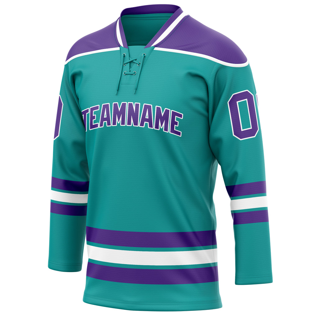 Personalized Aqua & Purple Solid Colour Hockey Jersey