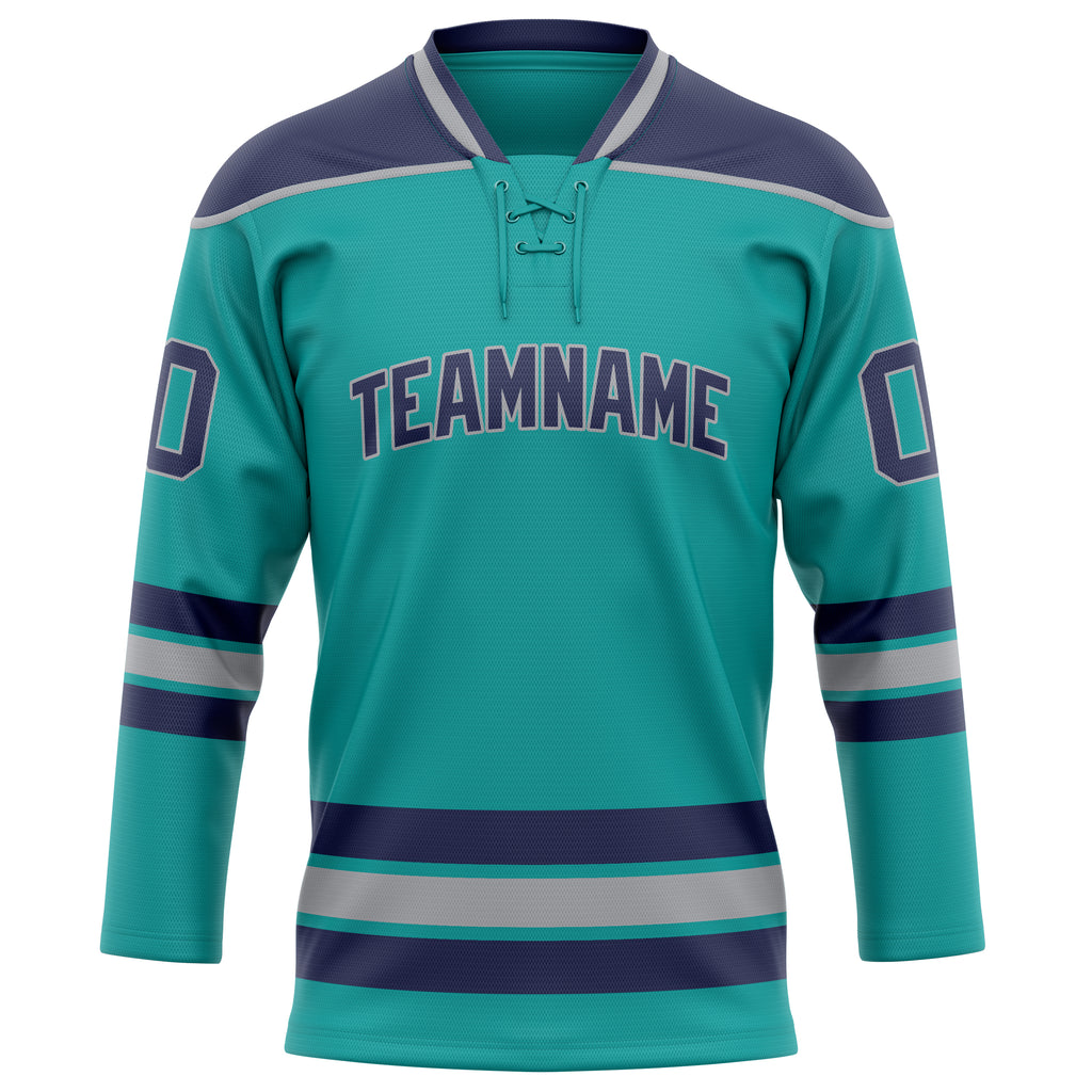 Personalized Aqua & Navy Solid Colour Hockey Jersey