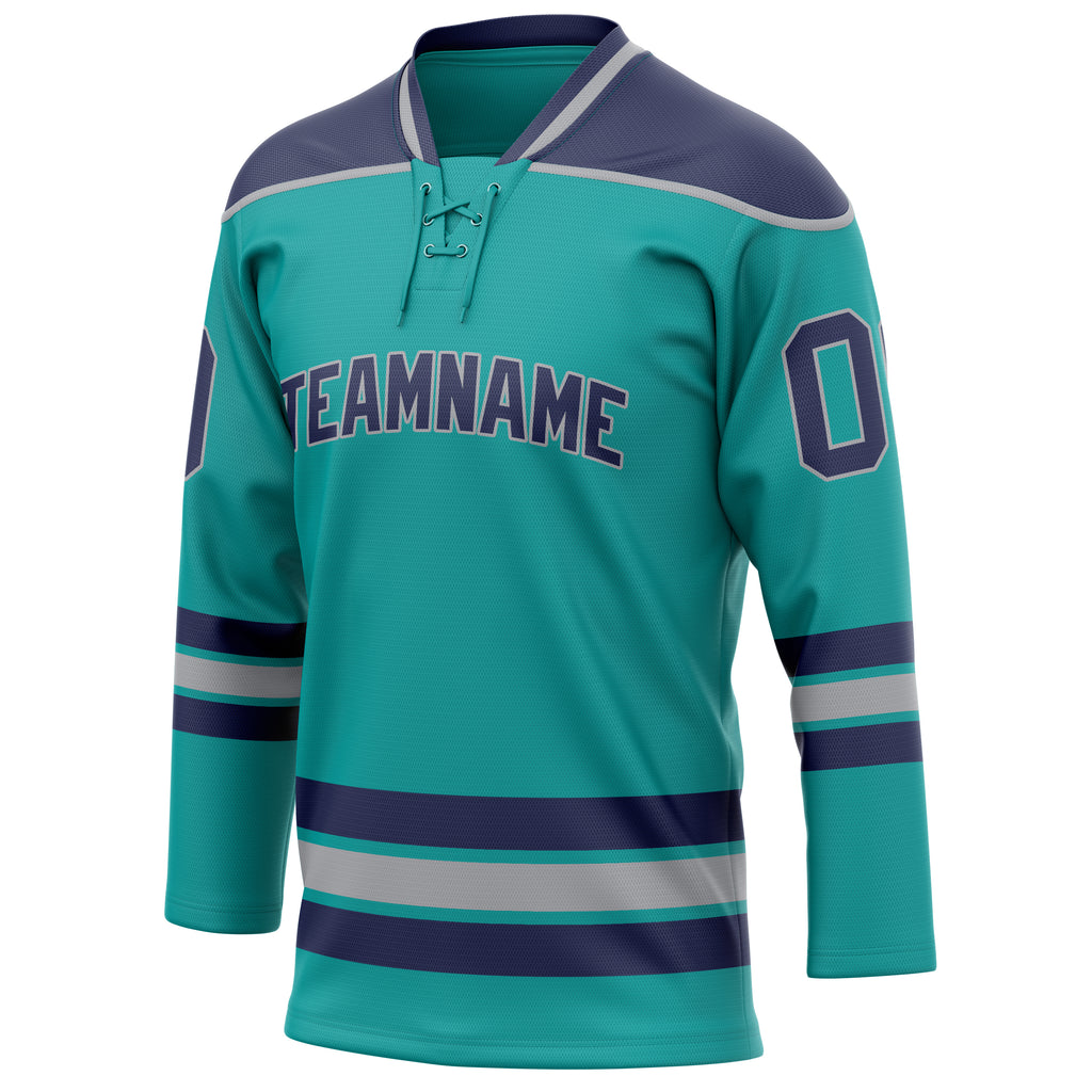 Personalized Aqua & Navy Solid Colour Hockey Jersey
