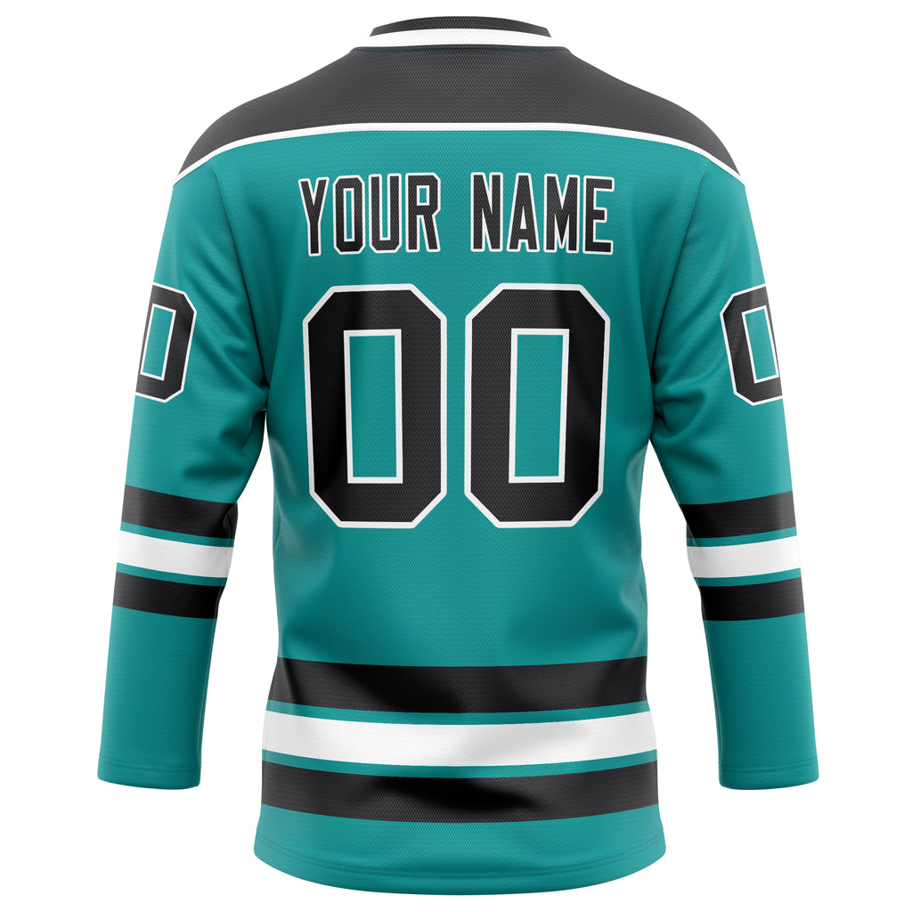 Personalized Aqua & Black Solid Colour Hockey Jersey