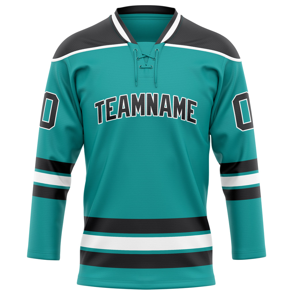 Personalized Aqua & Black Solid Colour Hockey Jersey