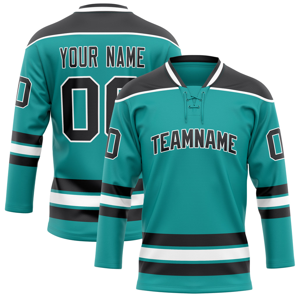 Personalized Aqua & Black Solid Colour Hockey Jersey