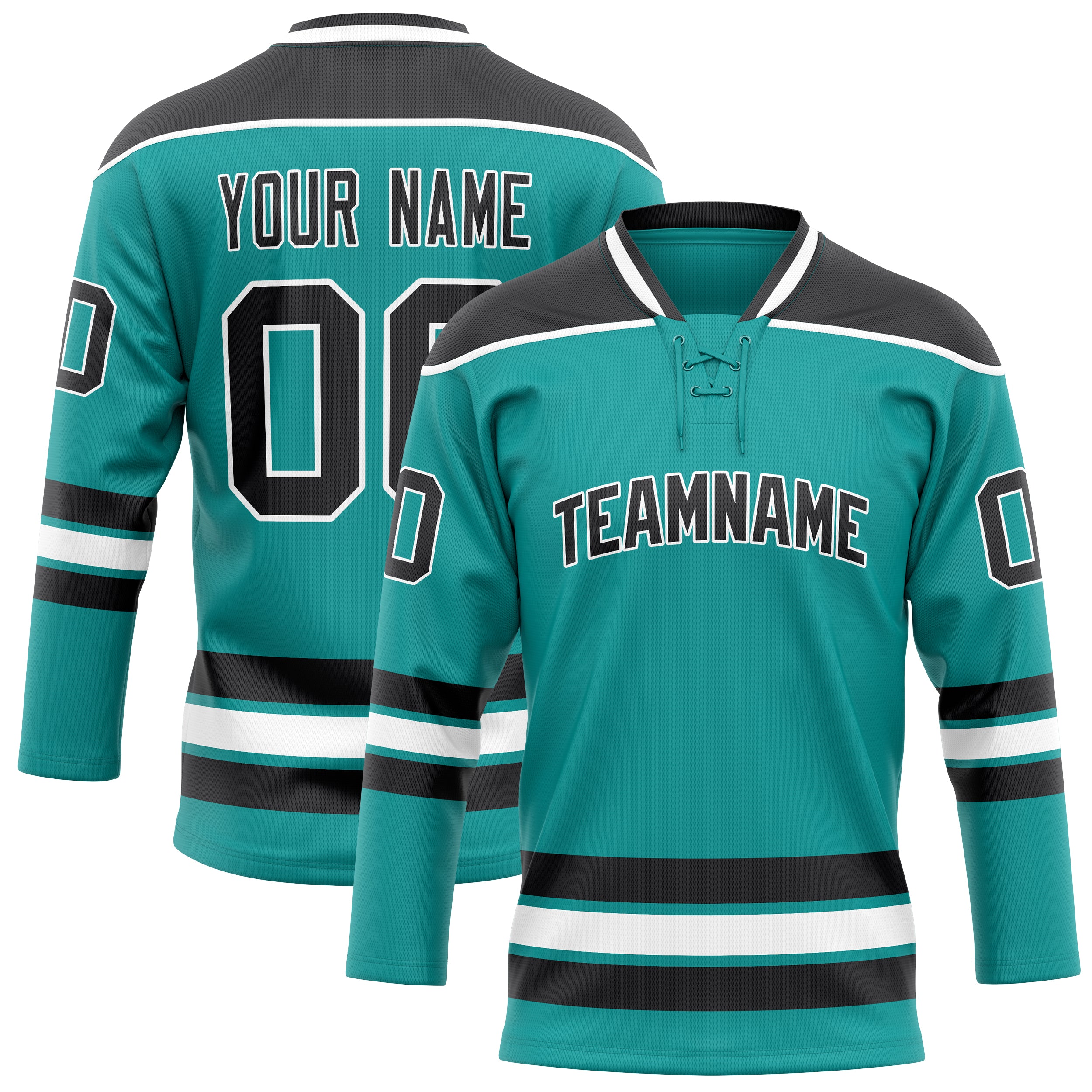 Personalized Aqua & Black Solid Colour Hockey Jersey