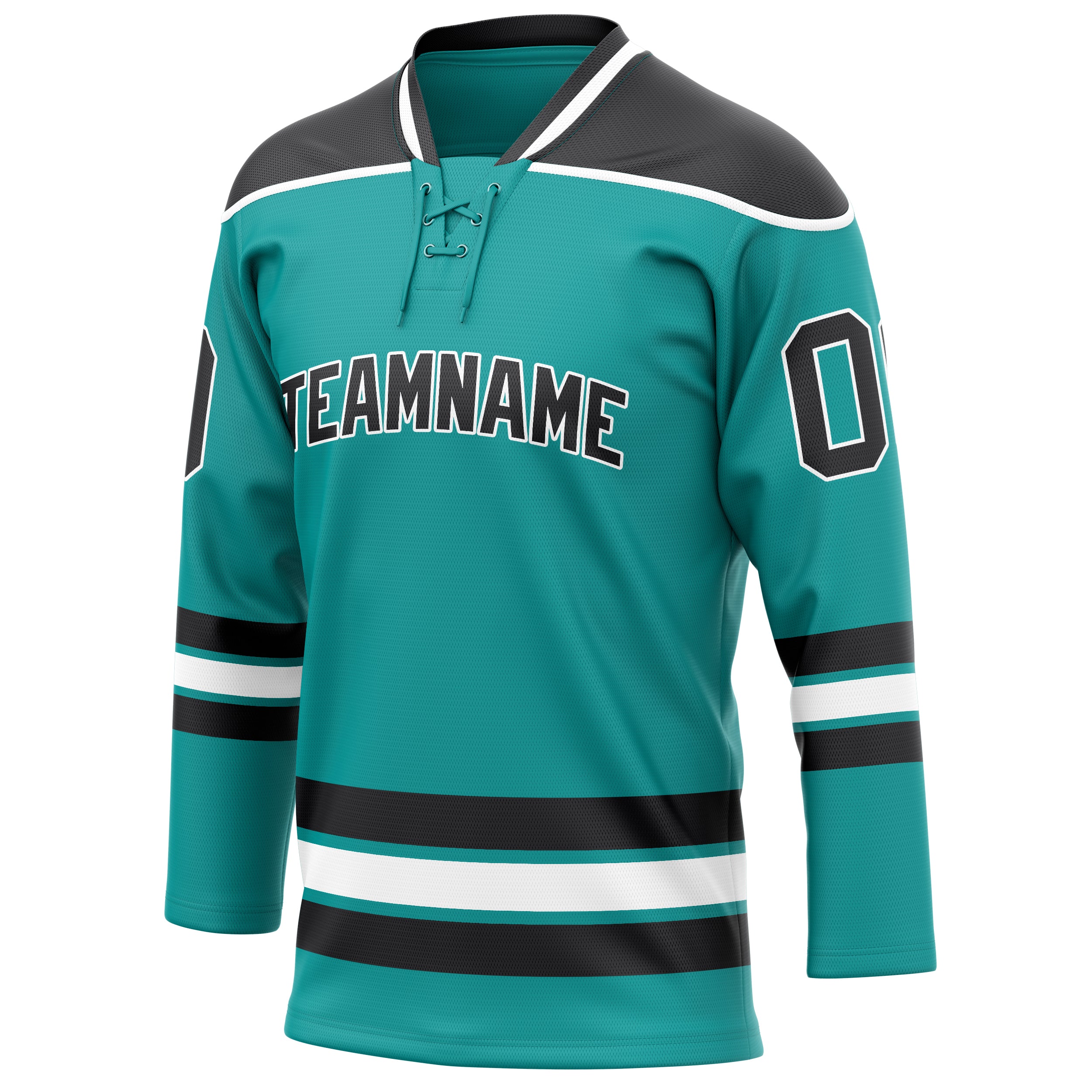 Personalized Aqua & Black Solid Colour Hockey Jersey