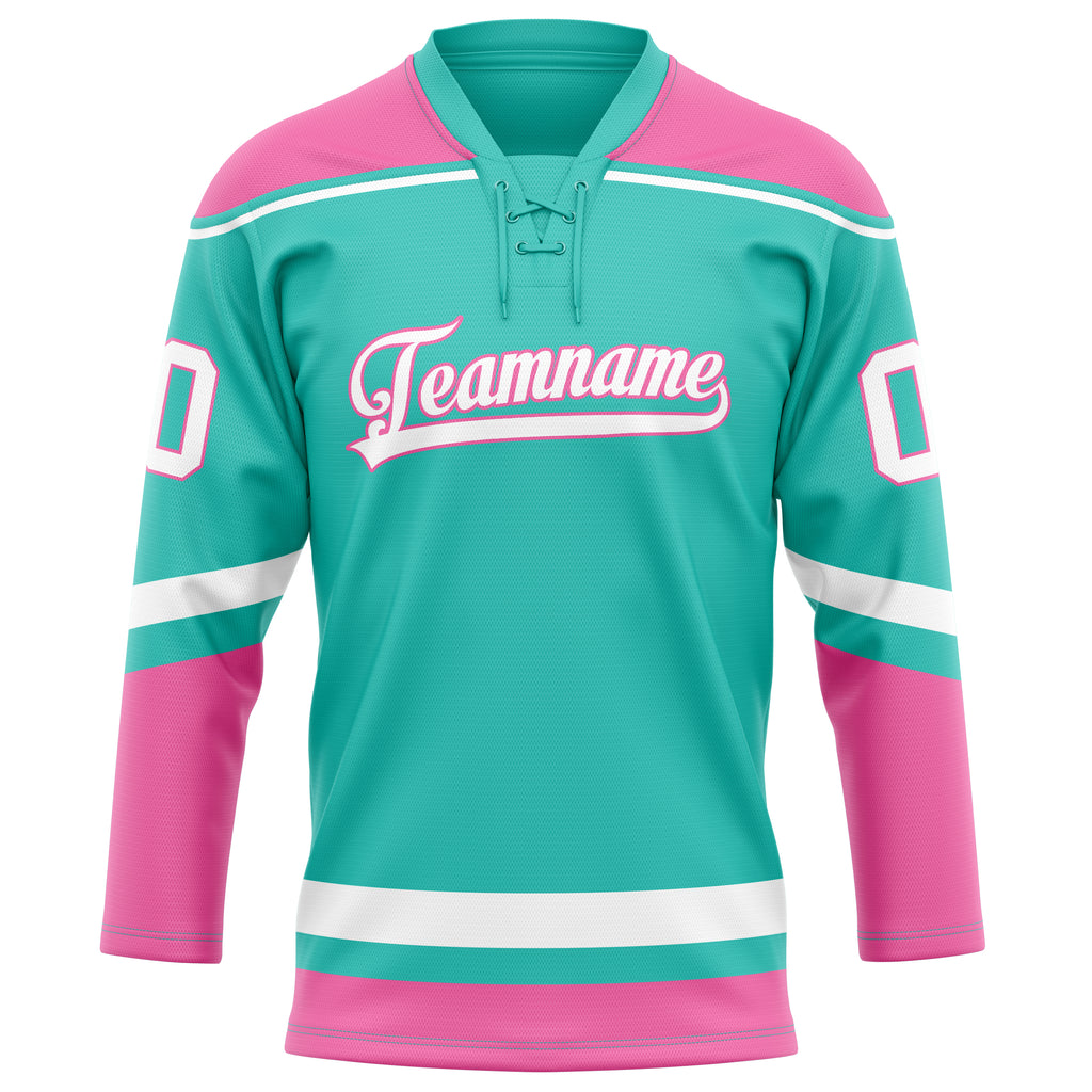 Personalized Aqua & Pink Solid Colour Hockey Jersey