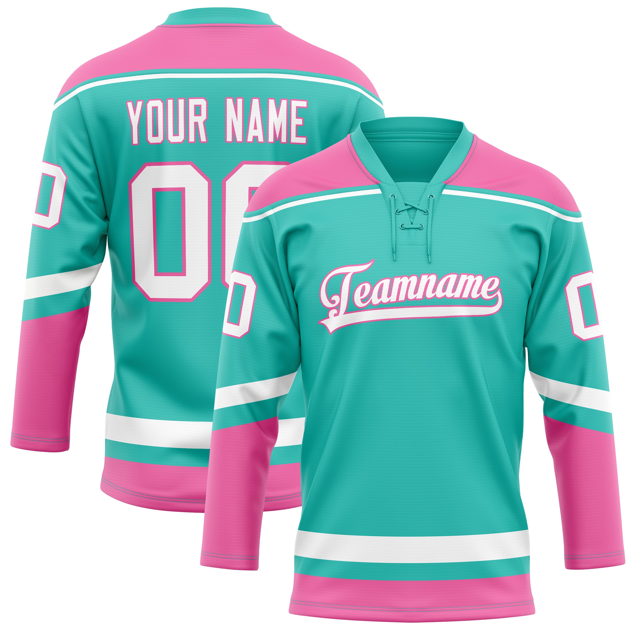Personalized Aqua & Pink Solid Colour Hockey Jersey
