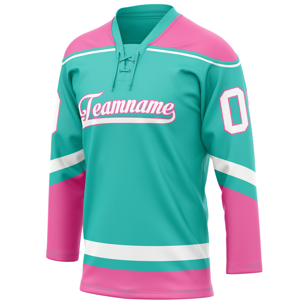 Personalized Aqua & Pink Solid Colour Hockey Jersey
