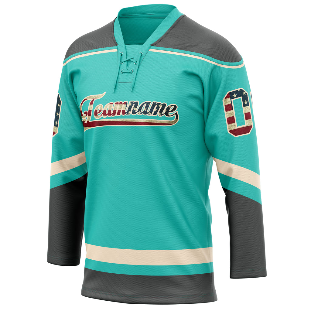 Personalized Aqua & Gray Solid Colour Hockey Jersey