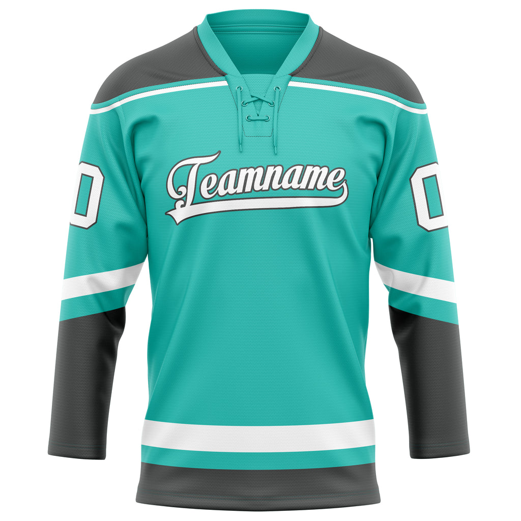 Personalized Aqua & Gray Solid Colour Hockey Jersey