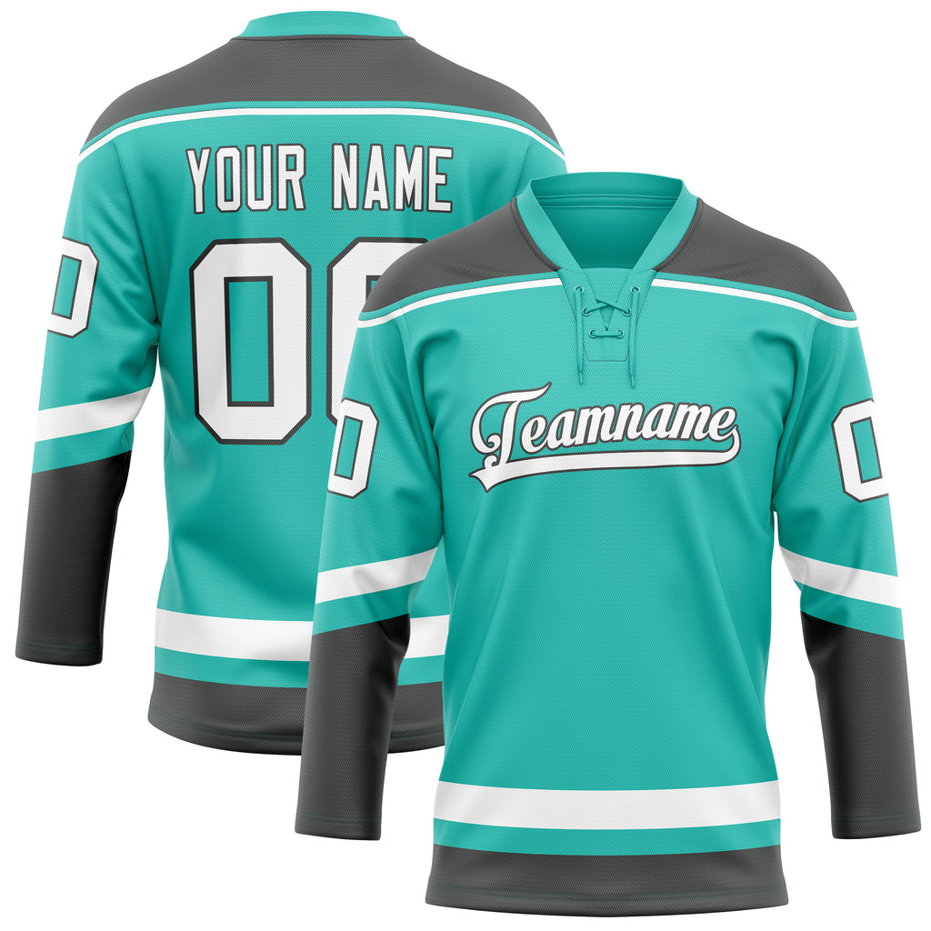 Personalized Aqua & Gray Solid Colour Hockey Jersey