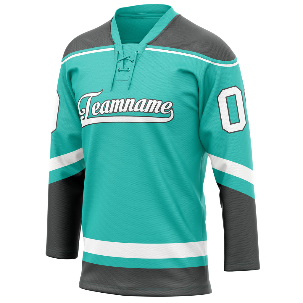 Personalized Aqua & Gray Solid Colour Hockey Jersey