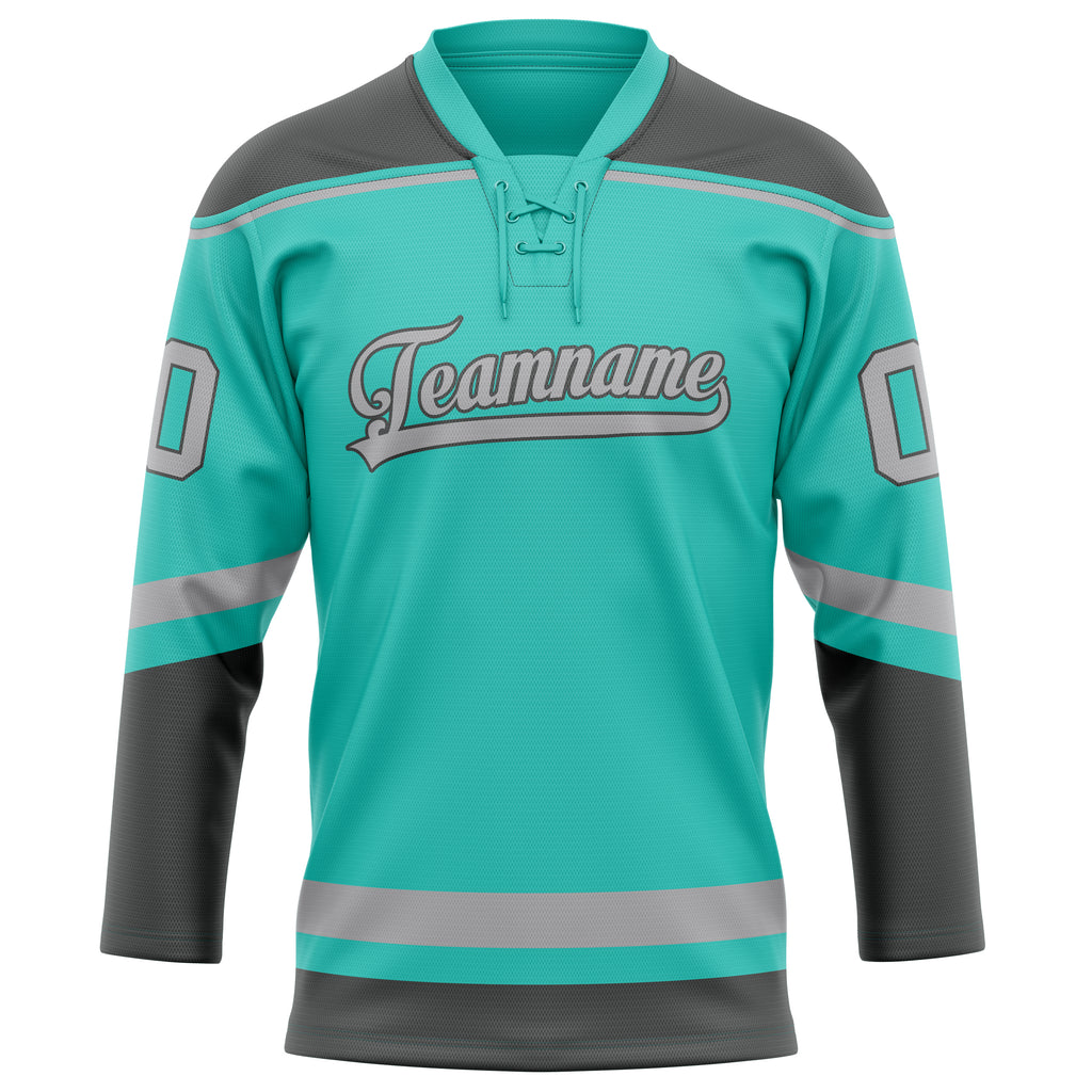 Personalized Aqua & Gray Solid Colour Hockey Jersey