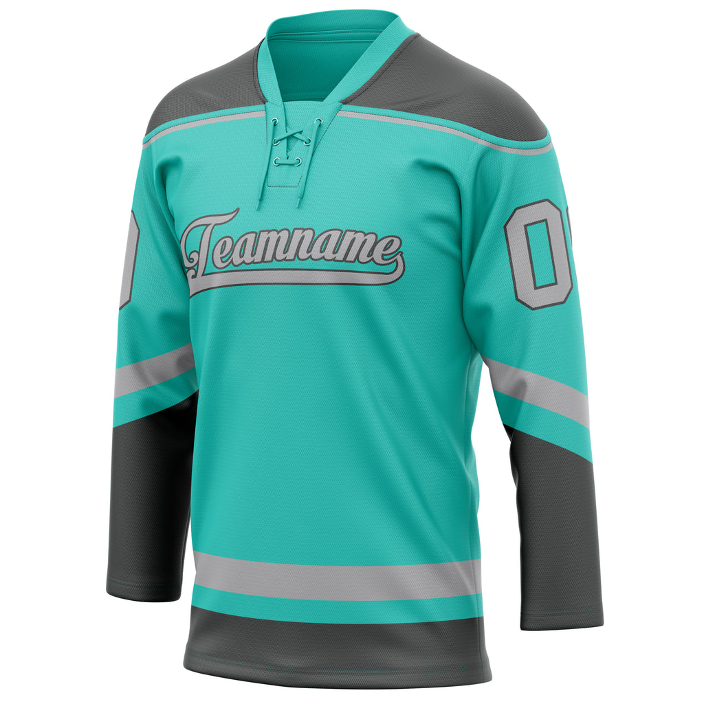Personalized Aqua & Gray Solid Colour Hockey Jersey