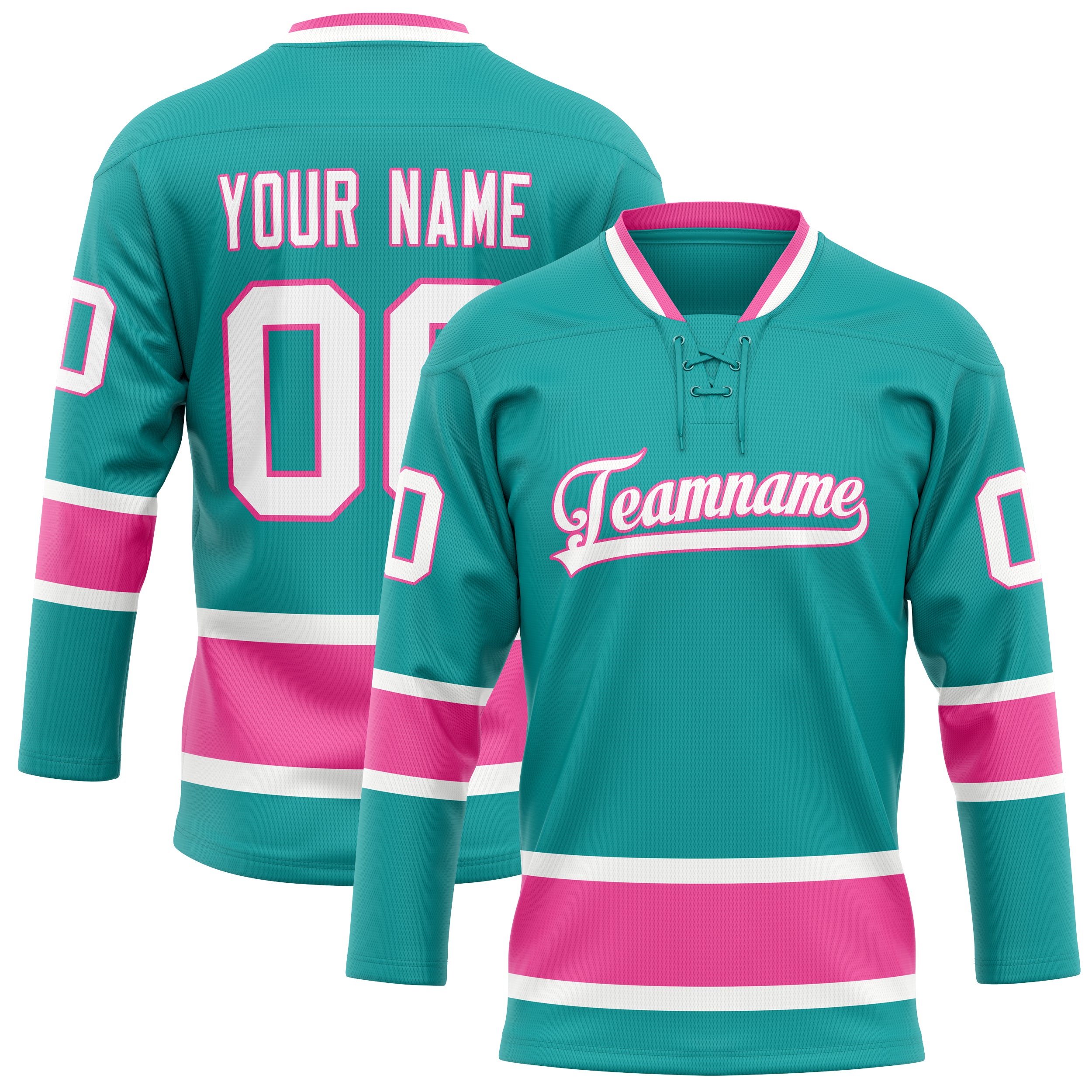 Personalized Aqua & Pink Solid Colour Hockey Jersey