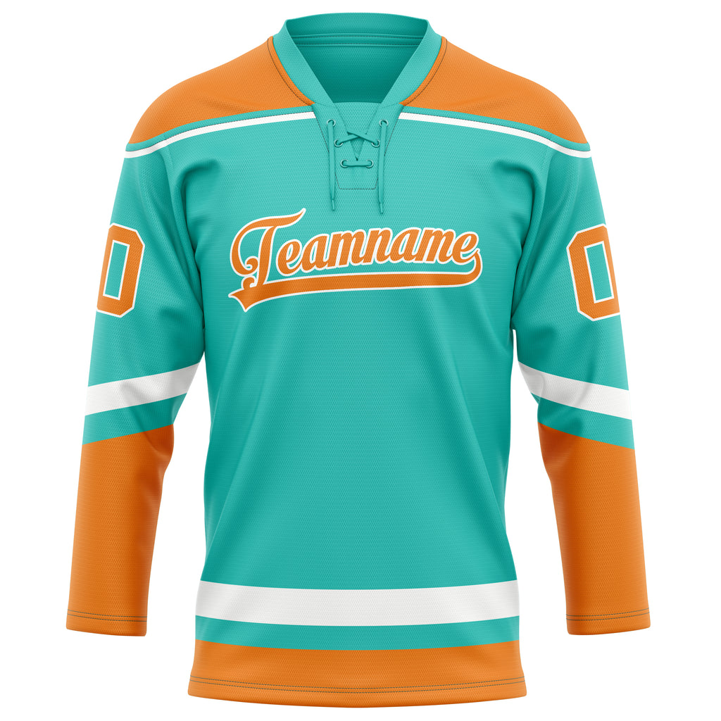 Personalized Aqua & Orange Solid Colour Hockey Jersey