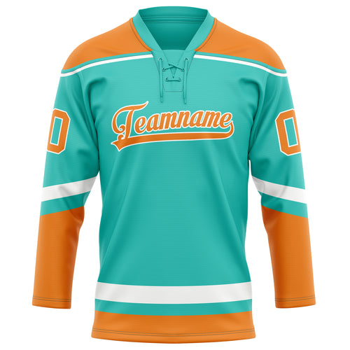Personalized Aqua & Orange Solid Colour Hockey Jersey
