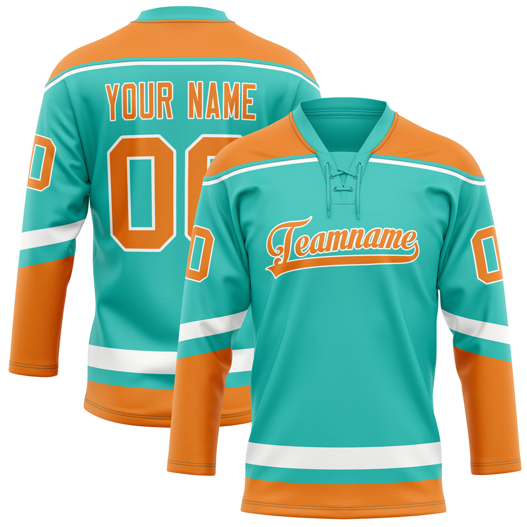 Personalized Aqua & Orange Solid Colour Hockey Jersey