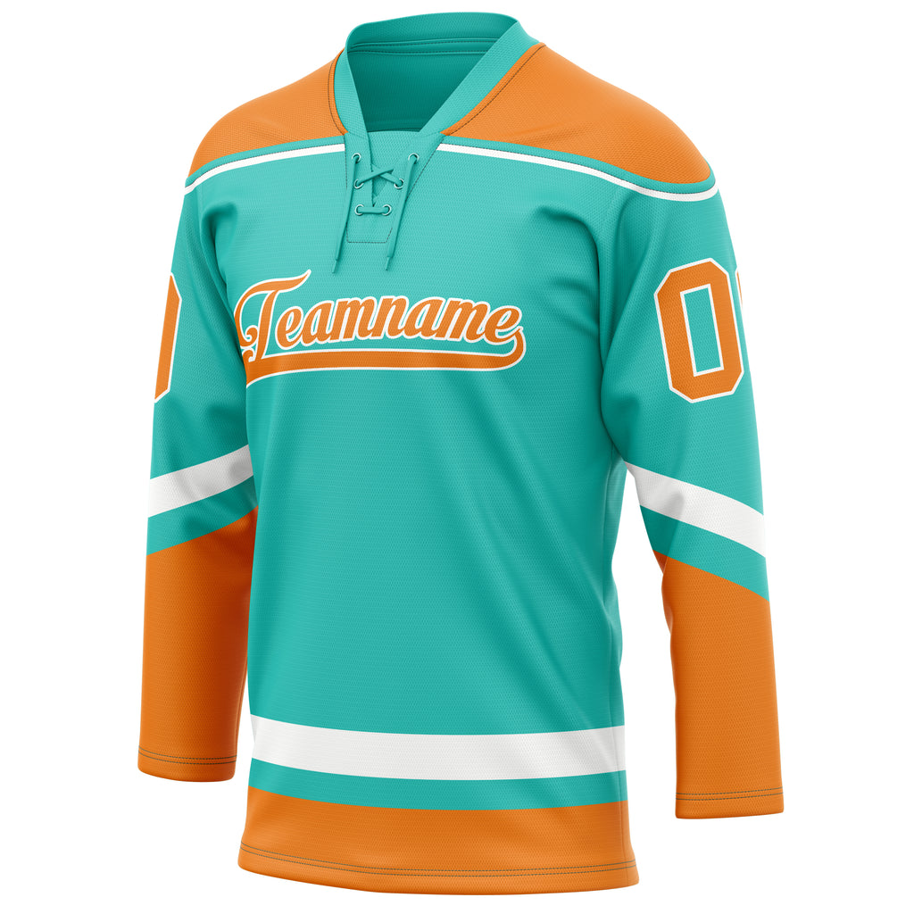 Personalized Aqua & Orange Solid Colour Hockey Jersey