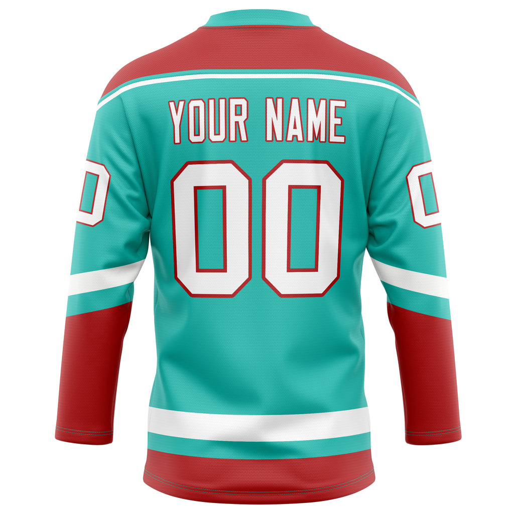 Personalized Aqua & Red Solid Colour Hockey Jersey