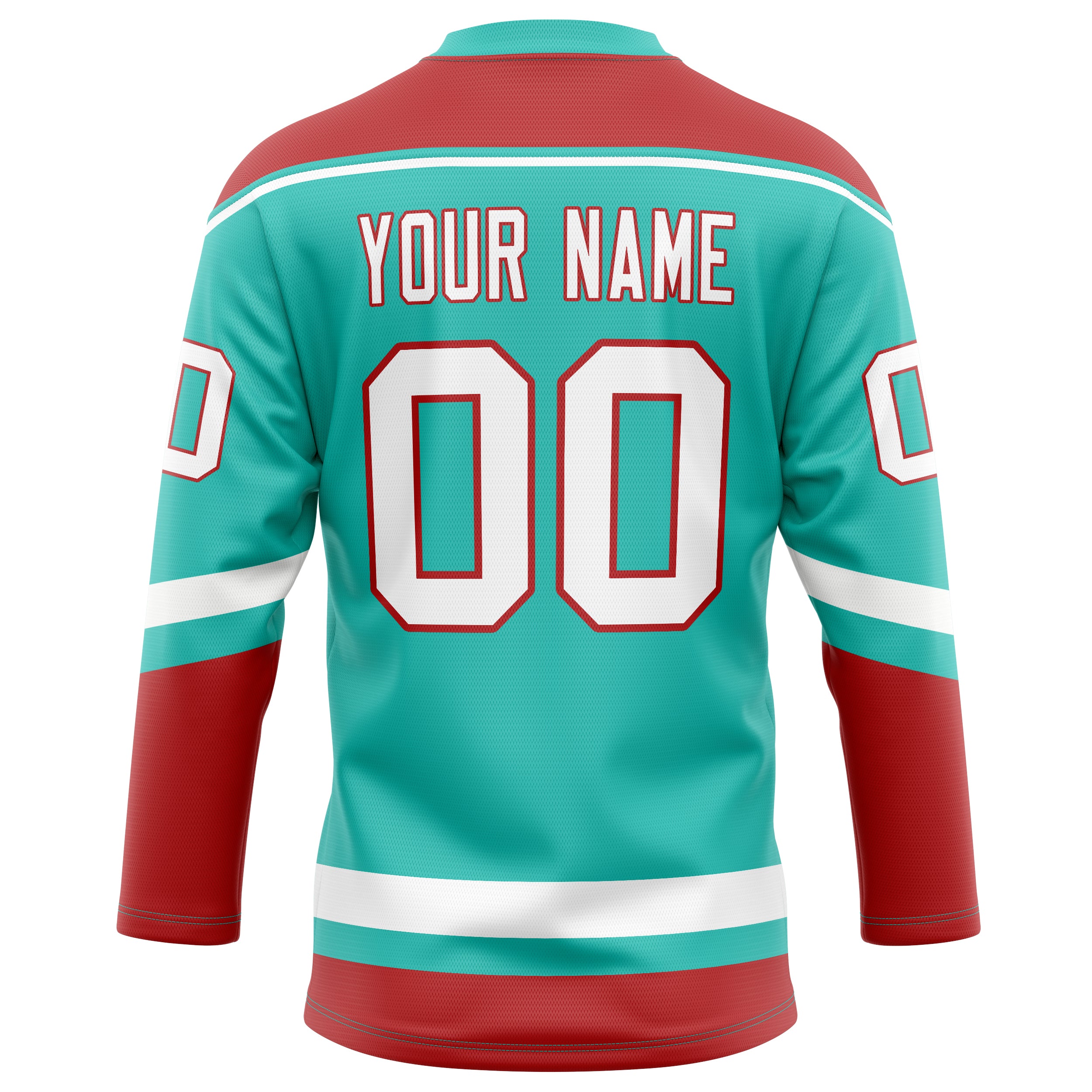 Personalized Aqua & Red Solid Colour Hockey Jersey