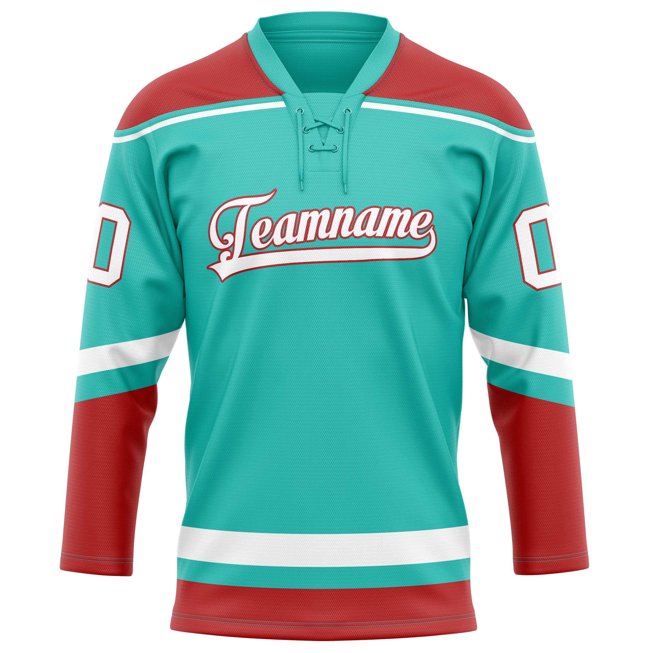 Personalized Aqua & Red Solid Colour Hockey Jersey