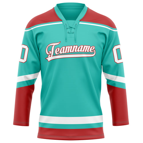 Personalized Aqua & Red Solid Colour Hockey Jersey