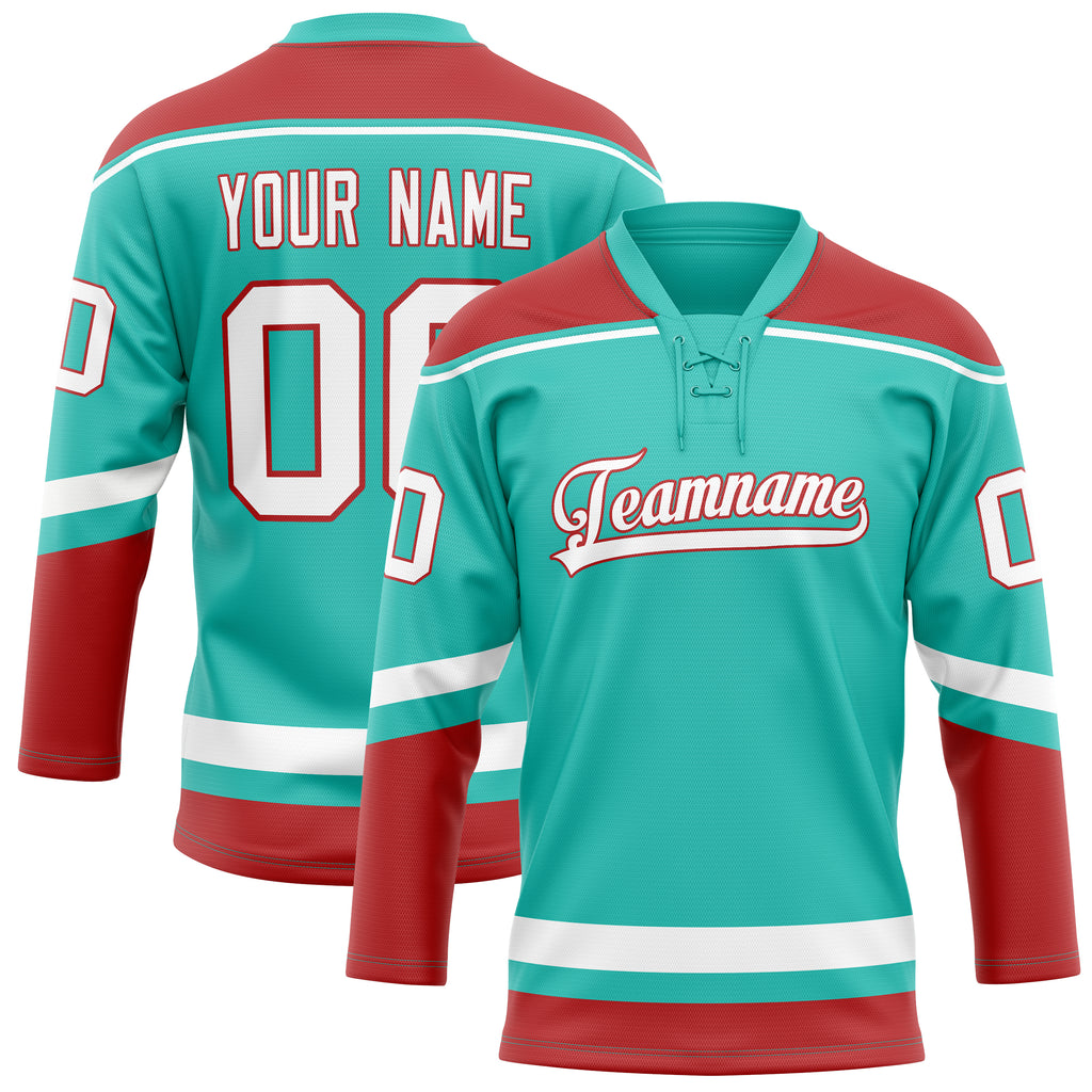 Personalized Aqua & Red Solid Colour Hockey Jersey