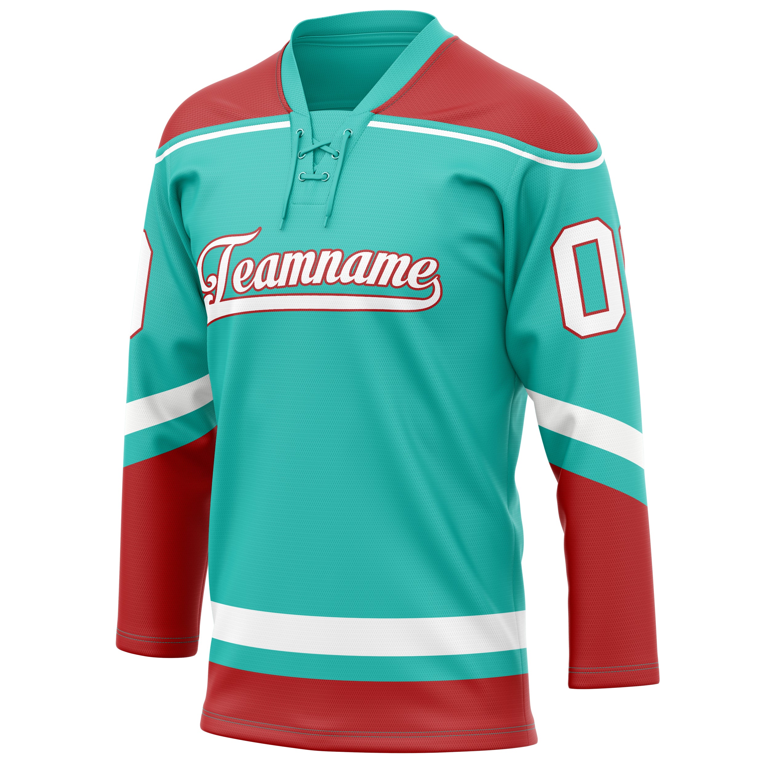 Personalized Aqua & Red Solid Colour Hockey Jersey