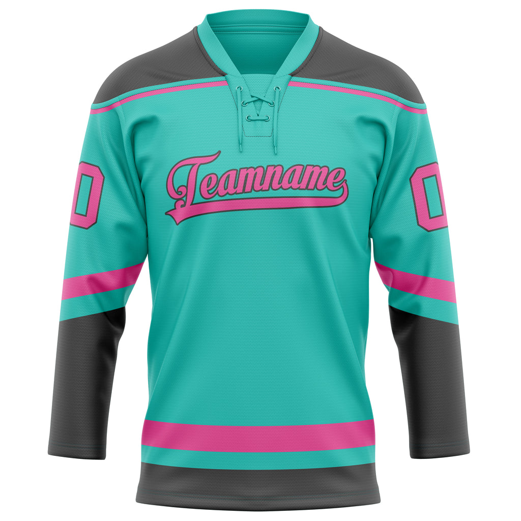 Personalized Aqua & Pink Solid Colour Hockey Jersey