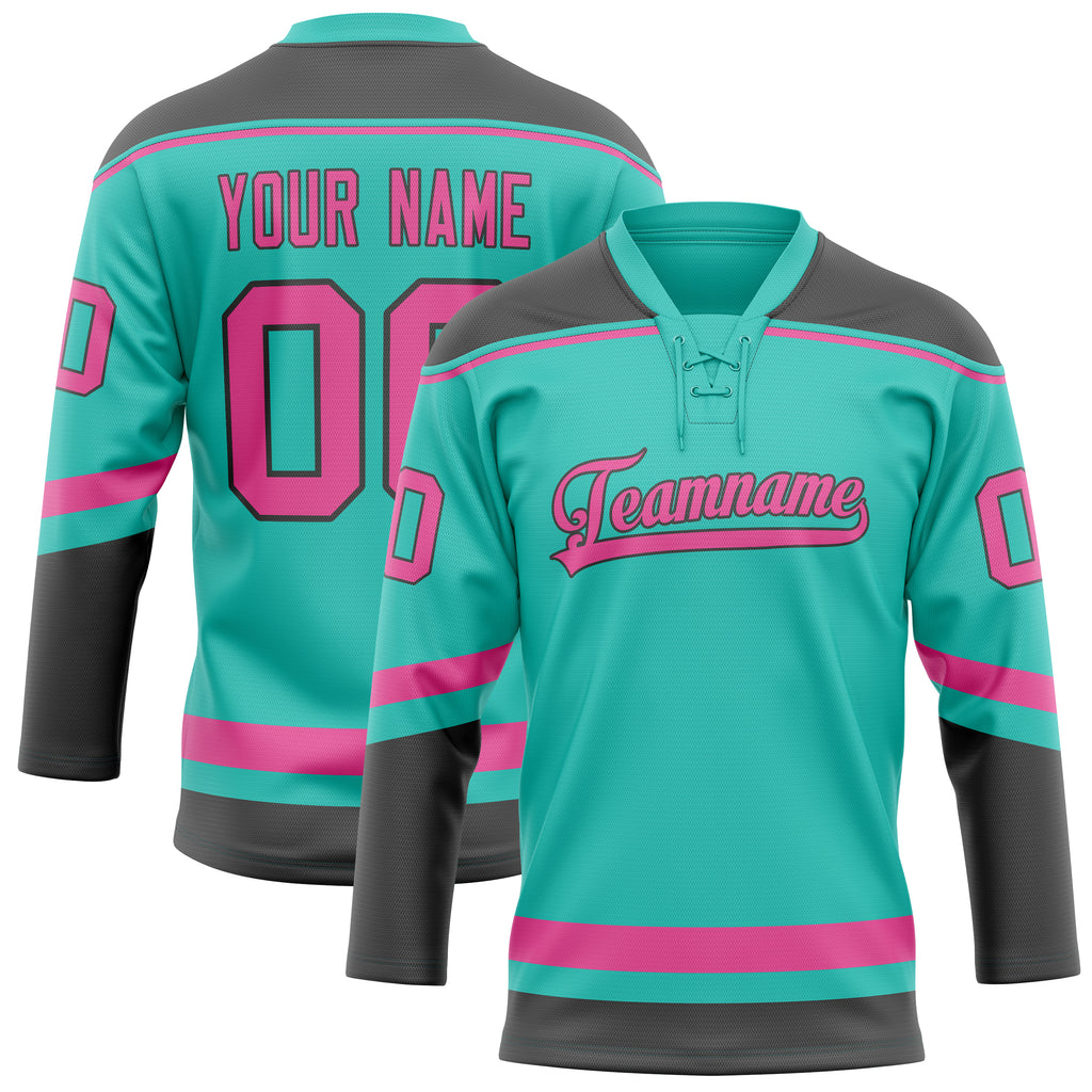 Personalized Aqua & Pink Solid Colour Hockey Jersey