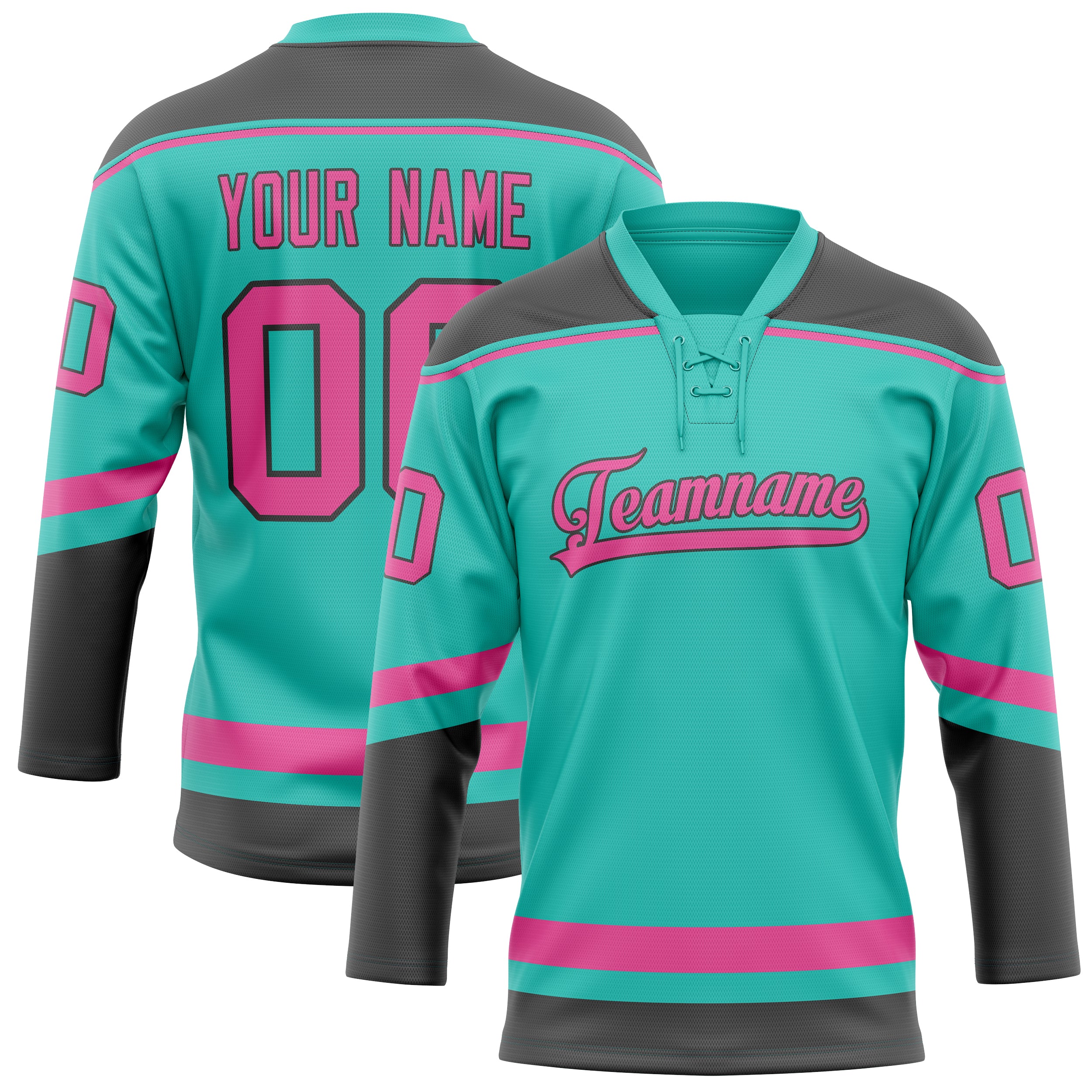 Personalized Aqua & Pink Solid Colour Hockey Jersey