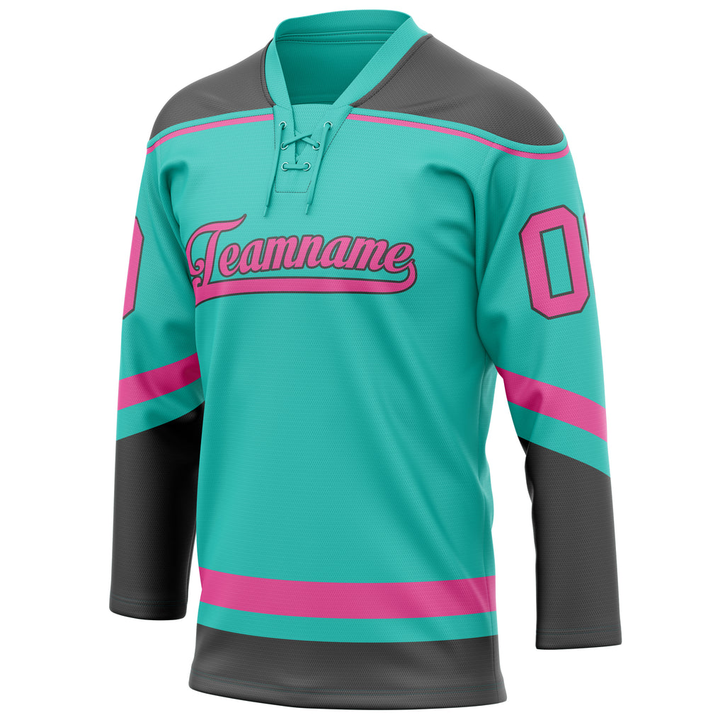 Personalized Aqua & Pink Solid Colour Hockey Jersey