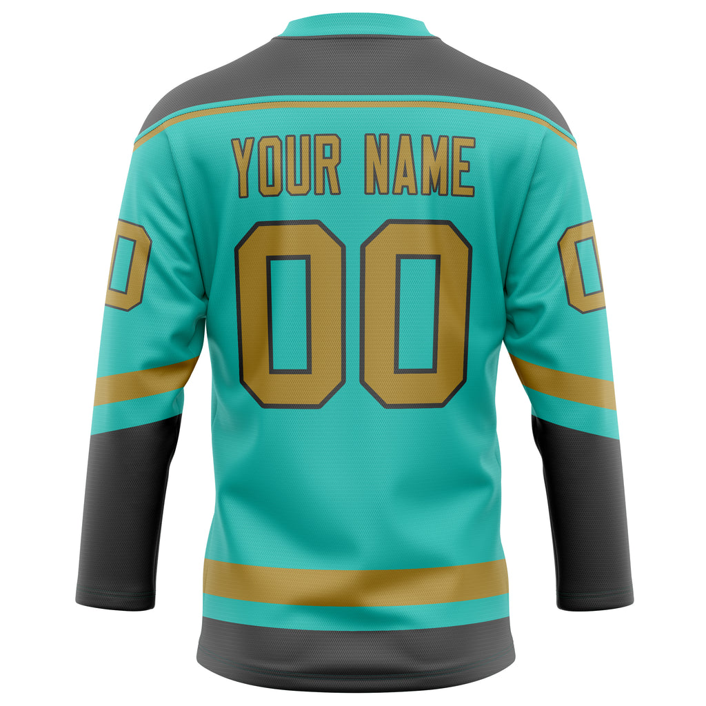 Personalized Aqua & Old Gold Solid Colour Hockey Jersey