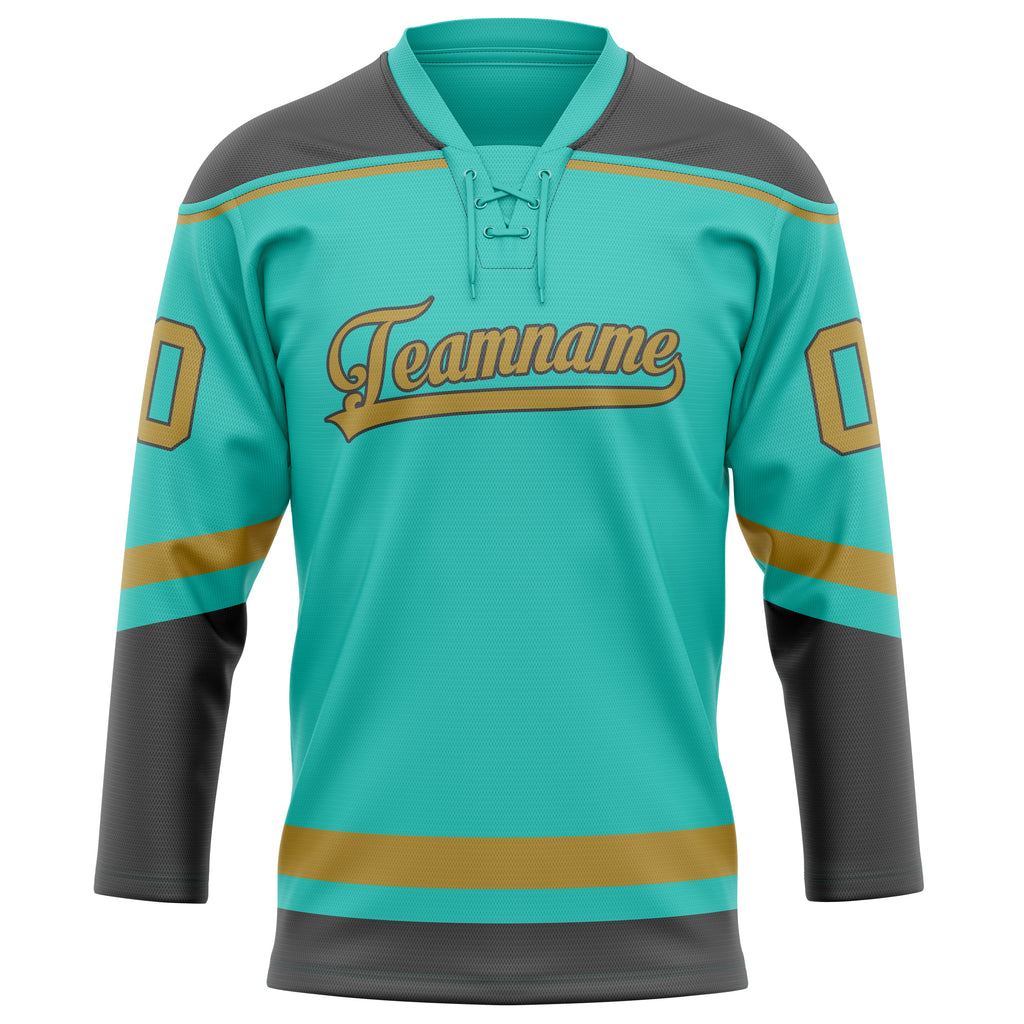 Personalized Aqua & Old Gold Solid Colour Hockey Jersey
