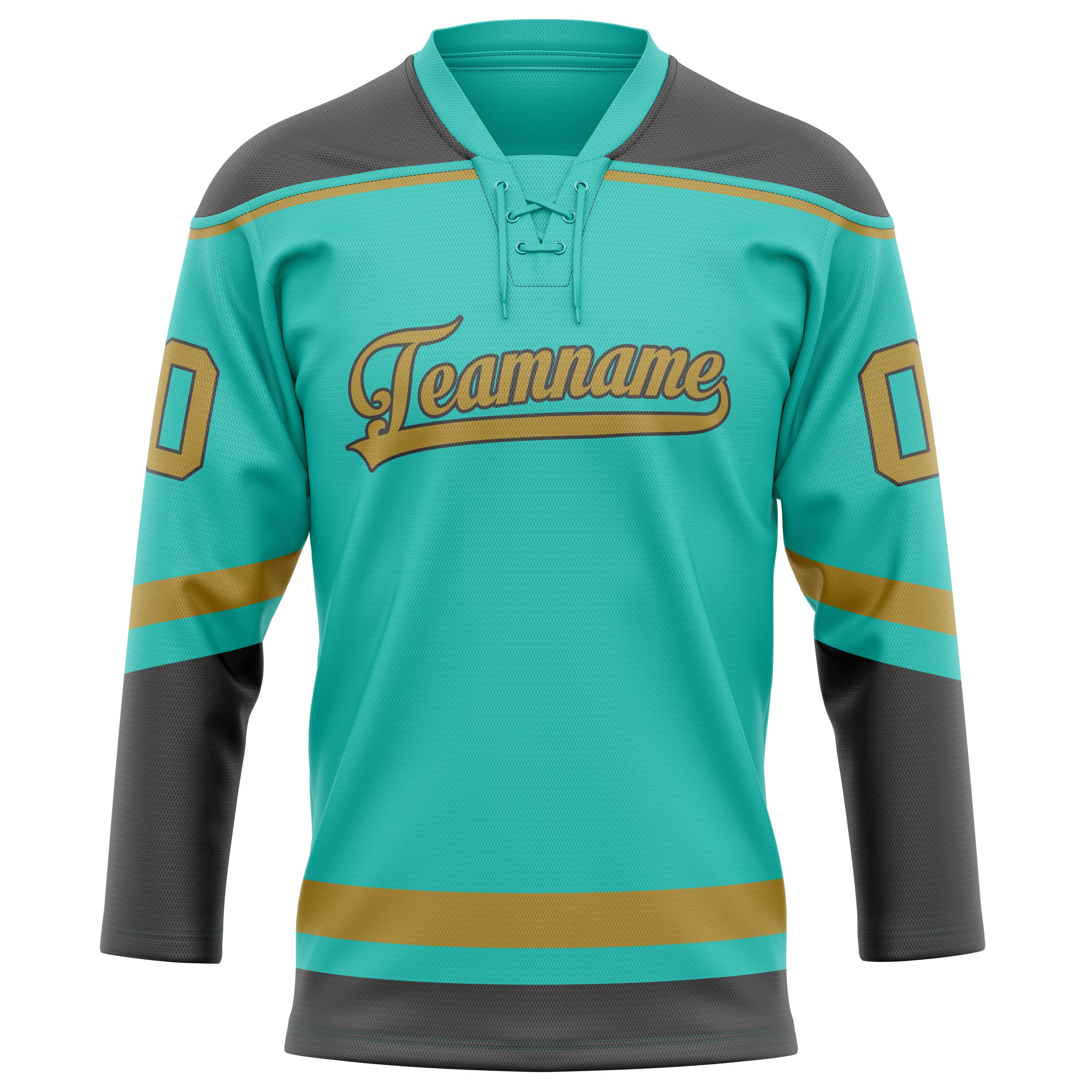 Personalized Aqua & Old Gold Solid Colour Hockey Jersey