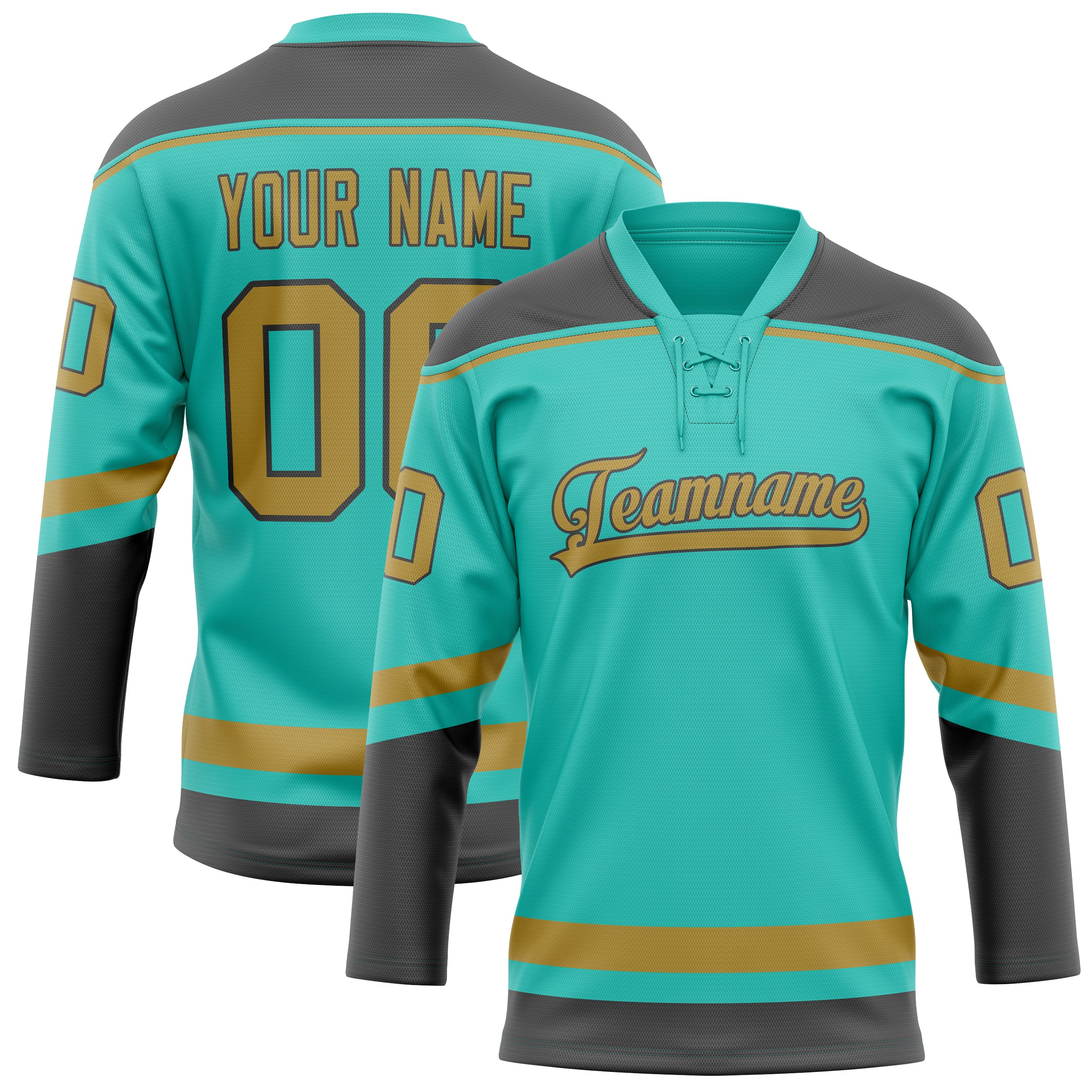 Personalized Aqua & Old Gold Solid Colour Hockey Jersey