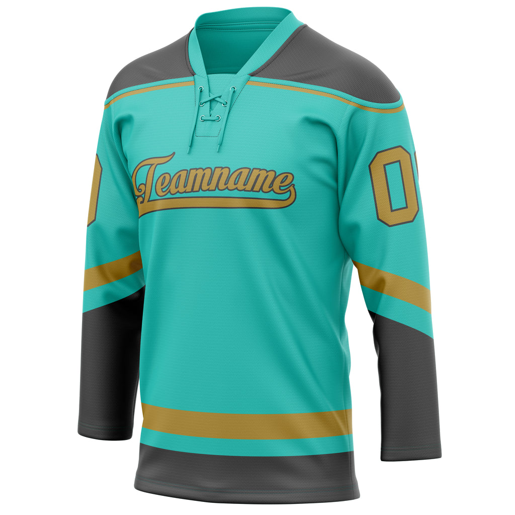 Personalized Aqua & Old Gold Solid Colour Hockey Jersey