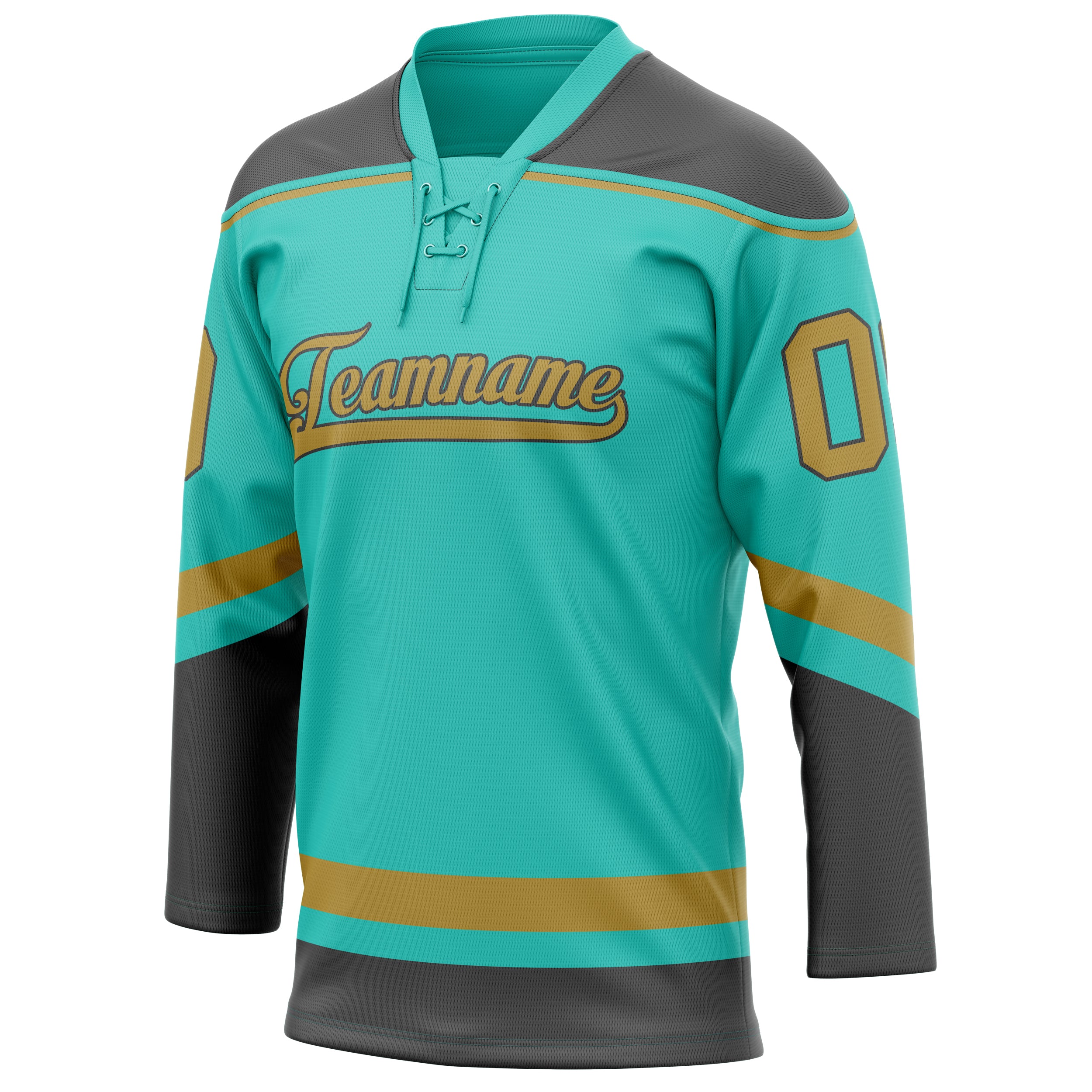 Personalized Aqua & Old Gold Solid Colour Hockey Jersey
