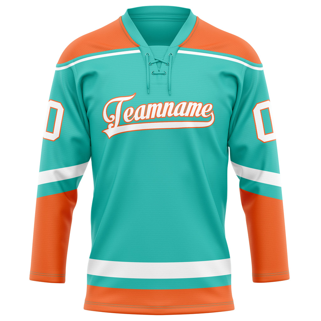 Personalized Aqua & Orange Solid Colour Hockey Jersey