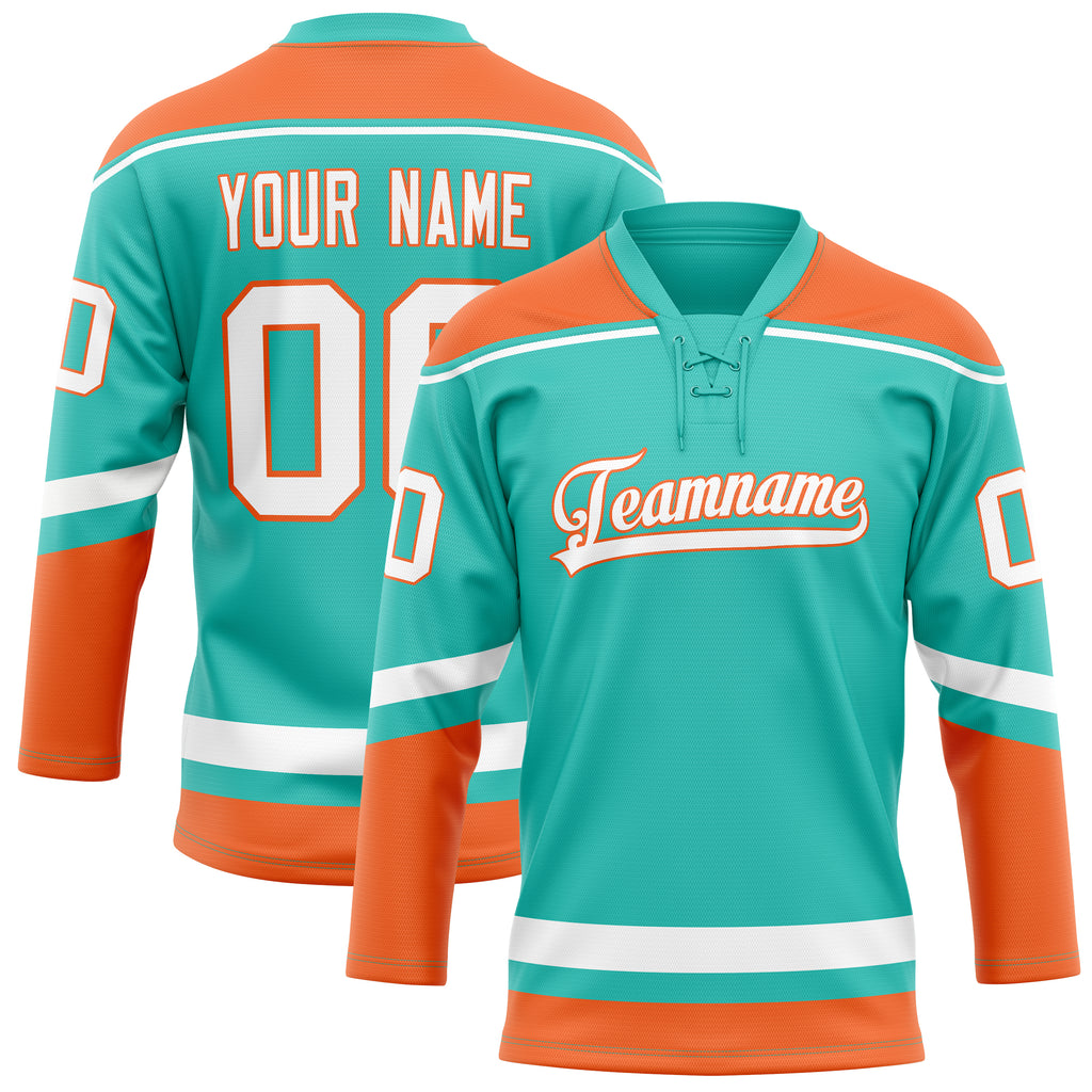 Personalized Aqua & Orange Solid Colour Hockey Jersey