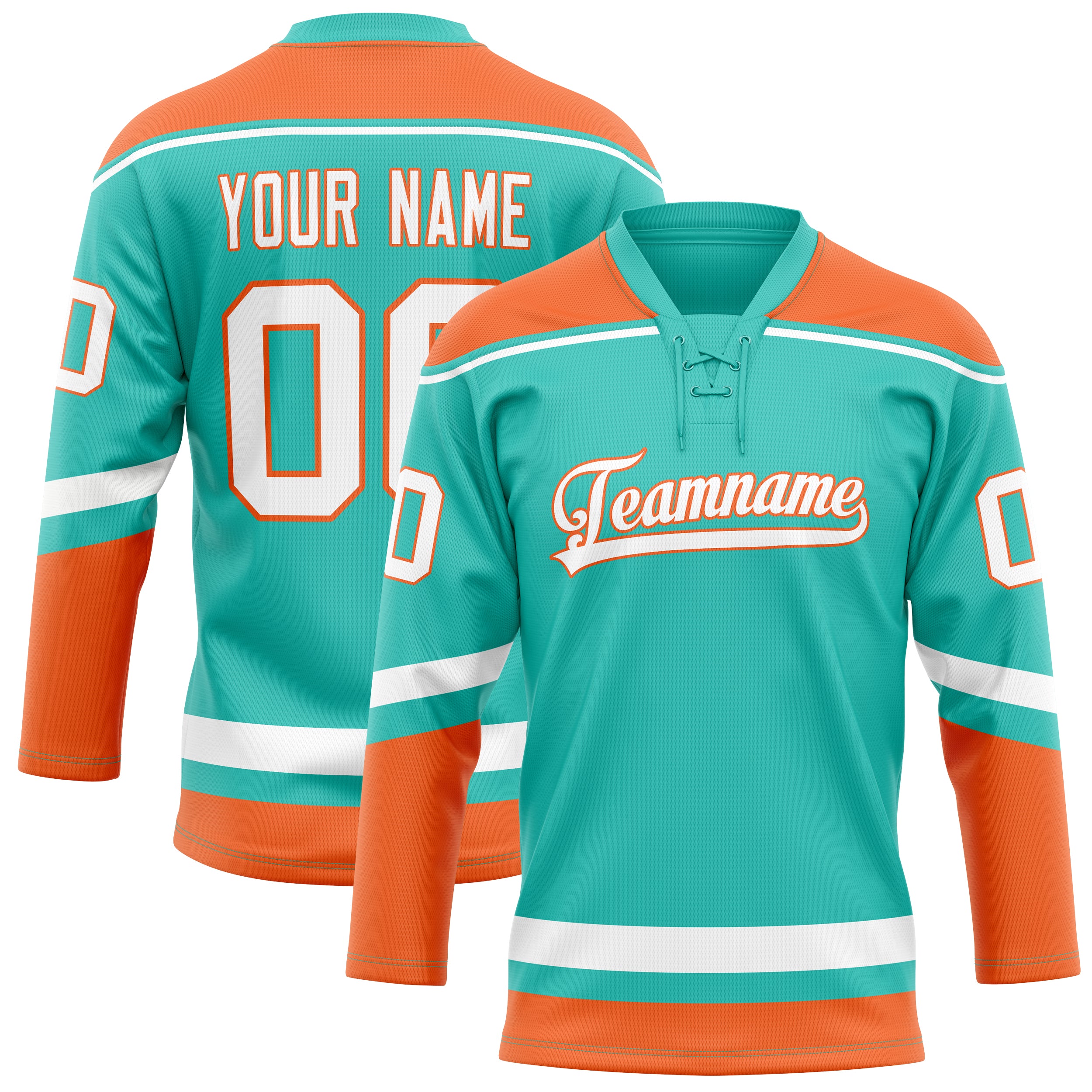 Personalized Aqua & Orange Solid Colour Hockey Jersey