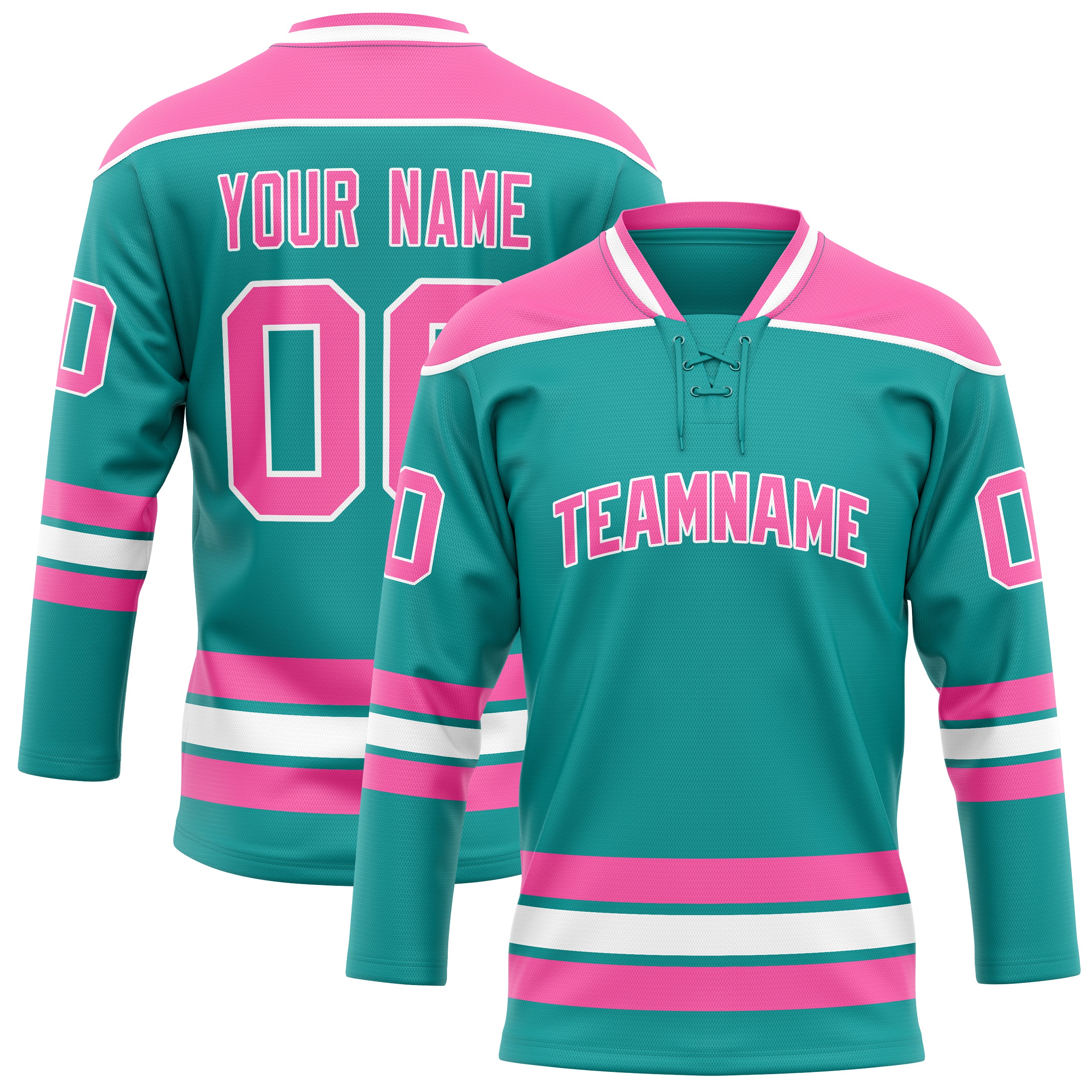 Personalized Aqua & Pink Solid Colour Hockey Jersey