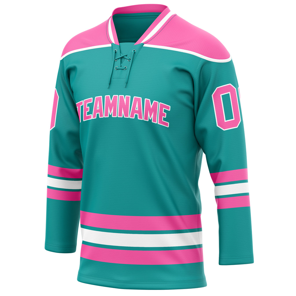 Personalized Aqua & Pink Solid Colour Hockey Jersey