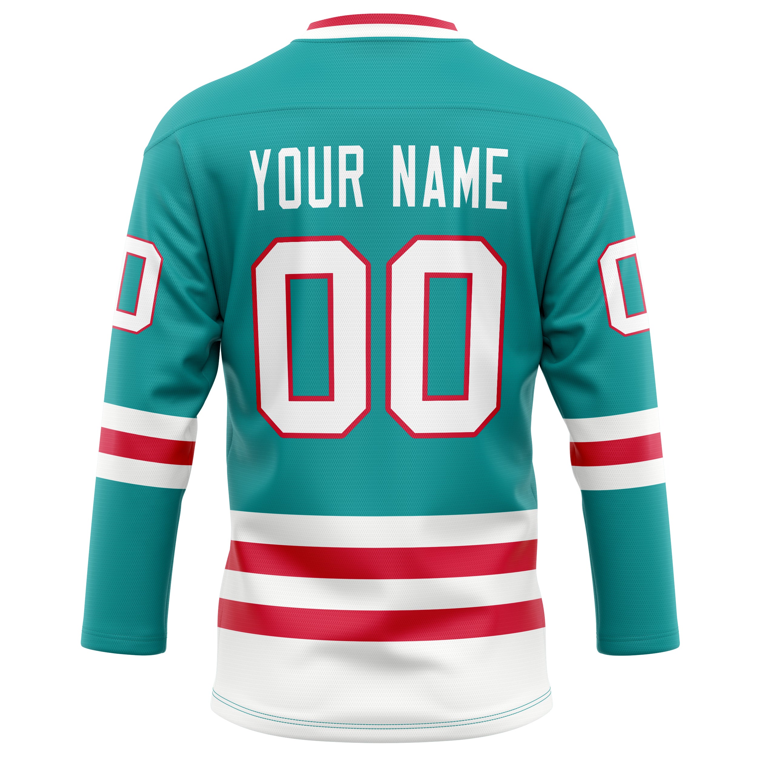 Personalized Aqua & Red Solid Colour Hockey Jersey