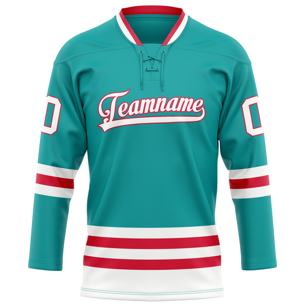 Personalized Aqua & Red Solid Colour Hockey Jersey