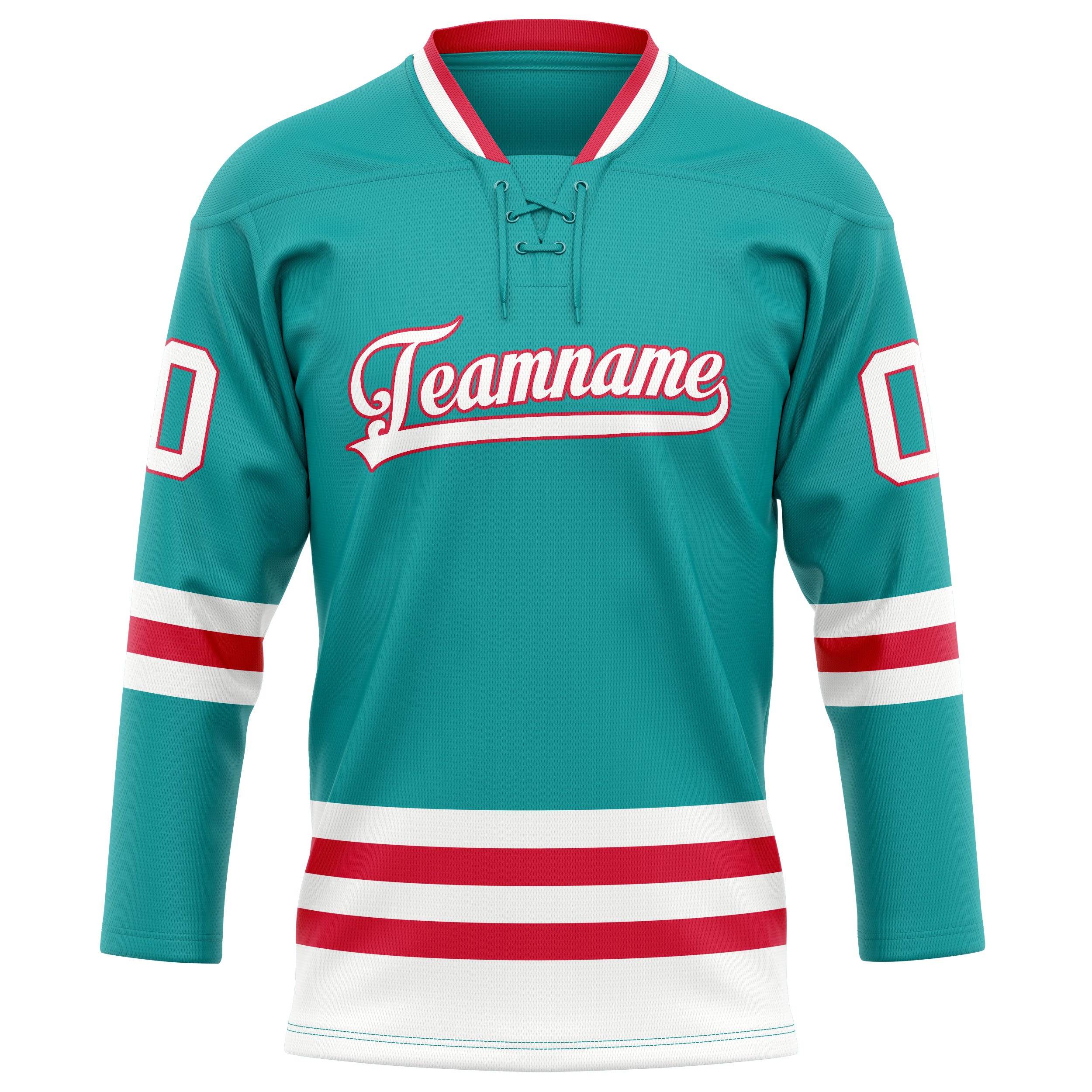 Personalized Aqua & Red Solid Colour Hockey Jersey