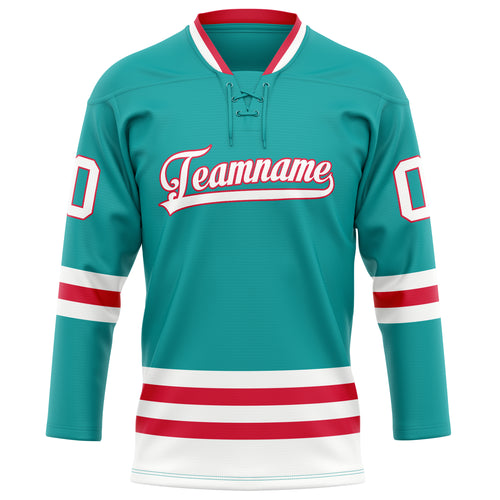 Personalized Aqua & Red Solid Colour Hockey Jersey