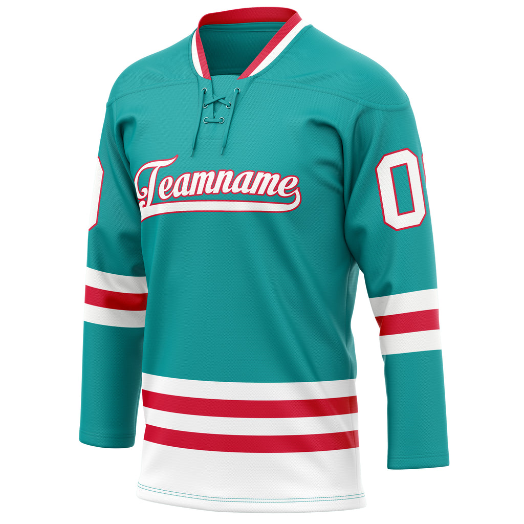 Personalized Aqua & Red Solid Colour Hockey Jersey